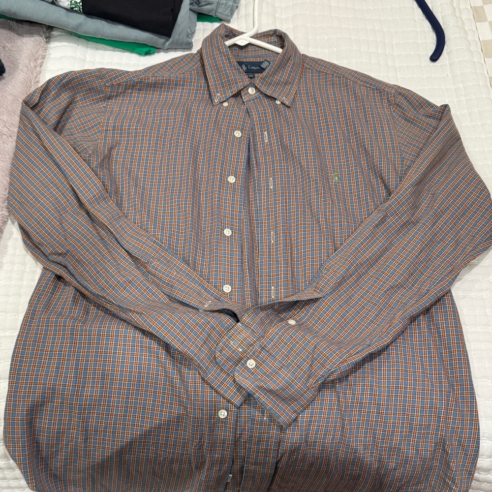 Ralph Lauren Men's Plaid Shirt - Blue and Orange